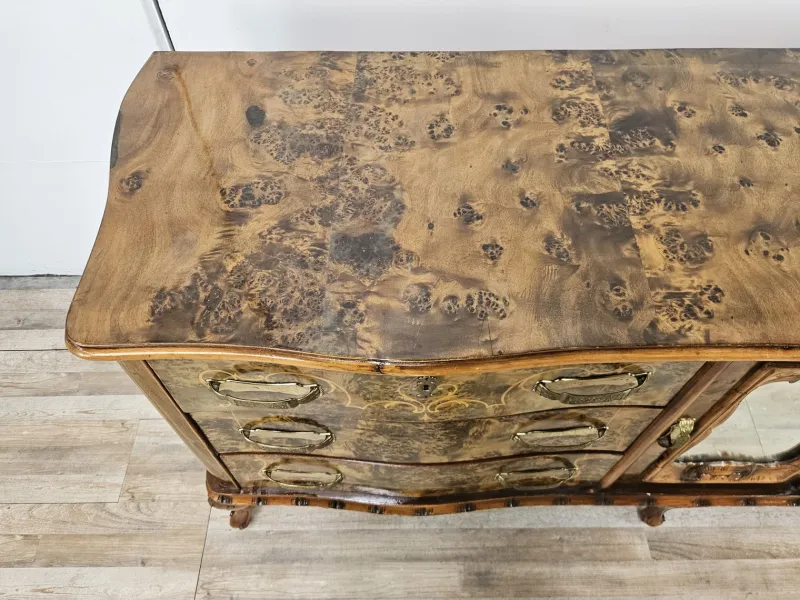 Pamono Chippendale Carved and Worked Chest of 6 Drawers with Central Mirrored Door, 1950s> Dressers, Commodes & Chests
