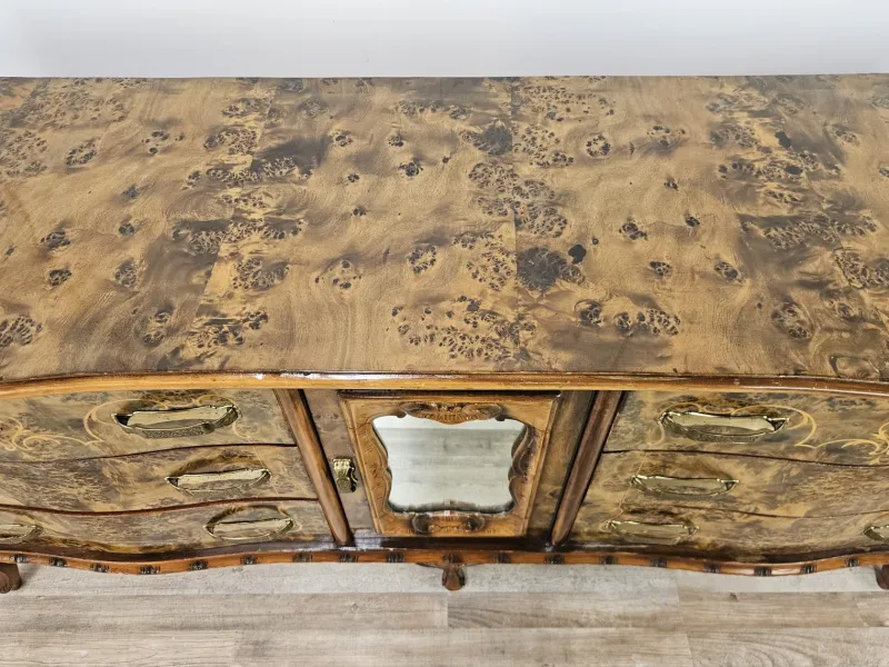 Pamono Chippendale Carved and Worked Chest of 6 Drawers with Central Mirrored Door, 1950s> Dressers, Commodes & Chests