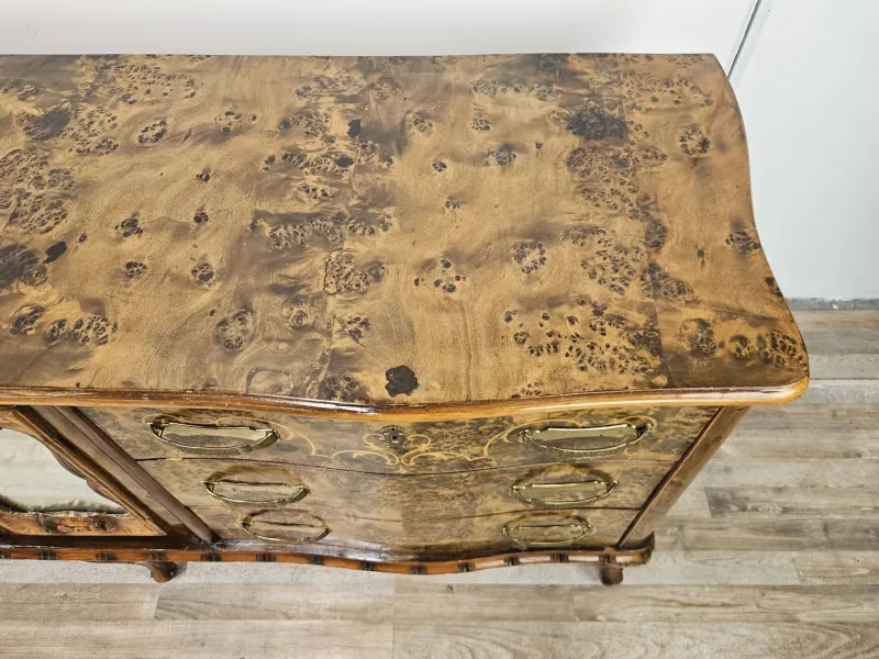 Pamono Chippendale Carved and Worked Chest of 6 Drawers with Central Mirrored Door, 1950s> Dressers, Commodes & Chests