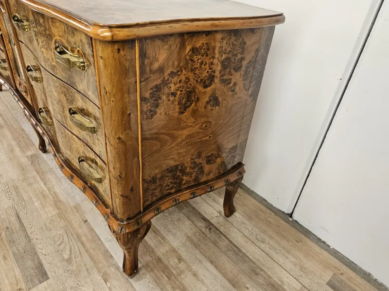 Pamono Chippendale Carved and Worked Chest of 6 Drawers with Central Mirrored Door, 1950s> Dressers, Commodes & Chests