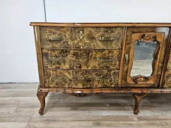 Pamono Chippendale Carved and Worked Chest of 6 Drawers with Central Mirrored Door, 1950s><noscript><img width=