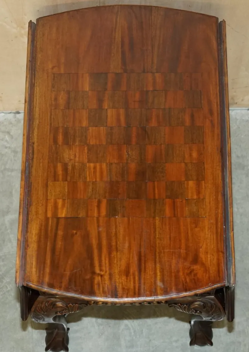 Pamono Chippendale Style Claw & Ball Feet Extending Chess Board Table, 1920s> Game Tables