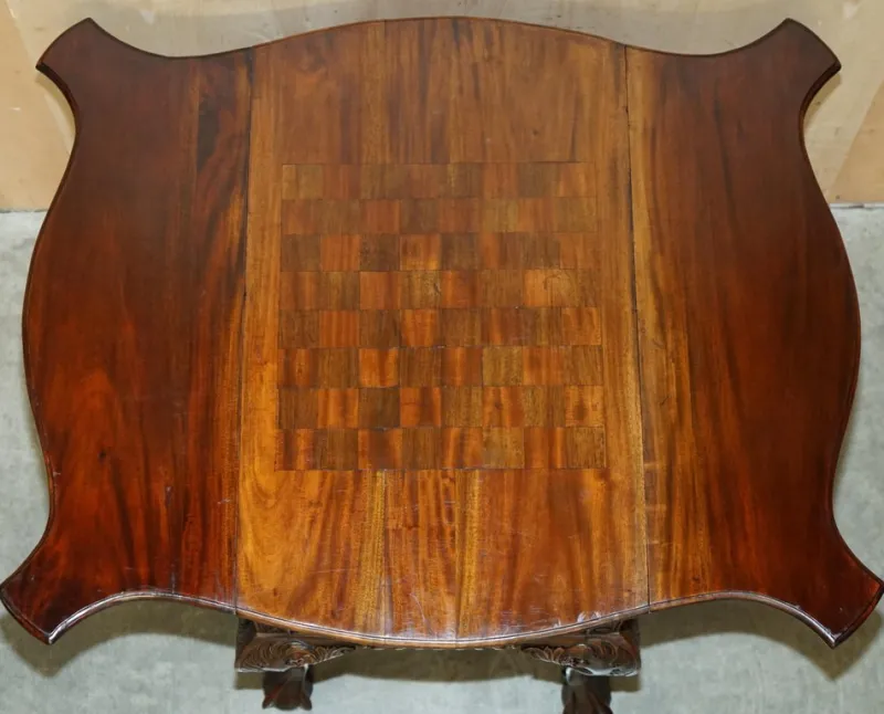 Pamono Chippendale Style Claw & Ball Feet Extending Chess Board Table, 1920s> Game Tables