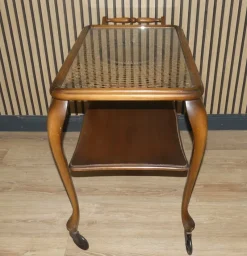 Clearance Pamono Chippendale Style Serving Bar Cart in Wicker and Glass, 1960s