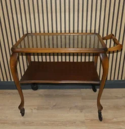 Clearance Pamono Chippendale Style Serving Bar Cart in Wicker and Glass, 1960s