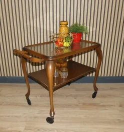 Clearance Pamono Chippendale Style Serving Bar Cart in Wicker and Glass, 1960s