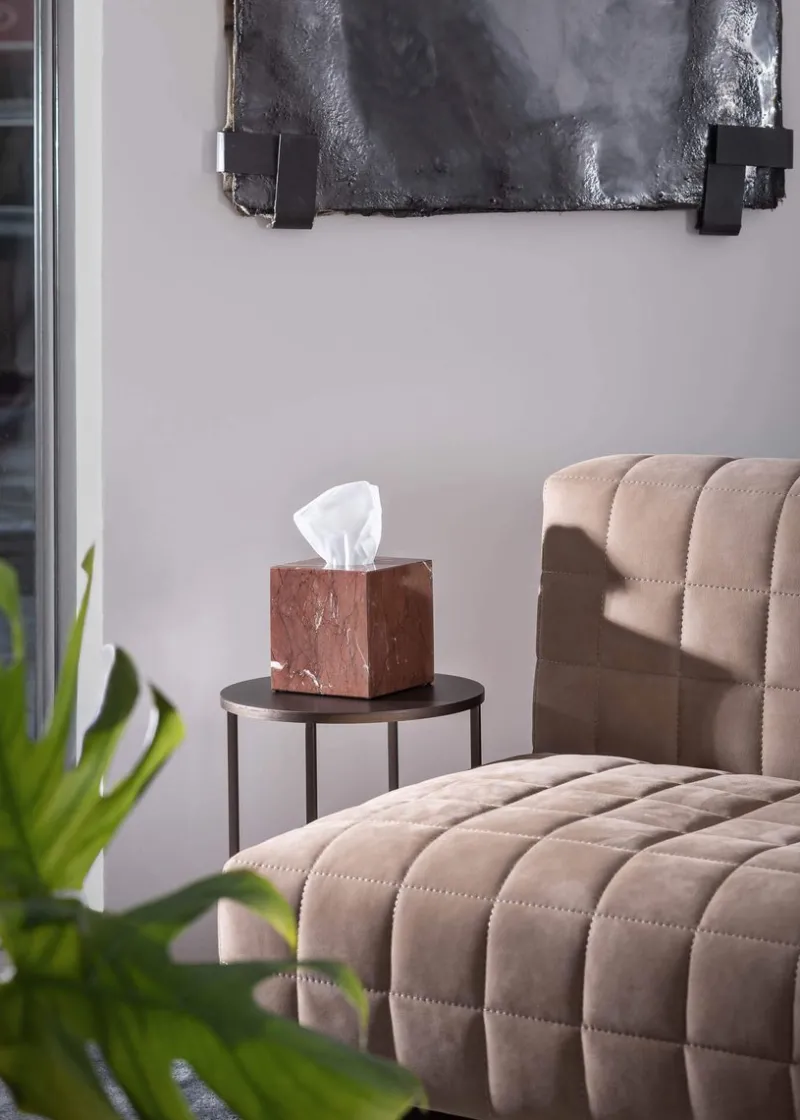 Pamono Chocolate Brown Marble Square Tissue Box by Royal Bee Design> Trunks, Crates & Baskets