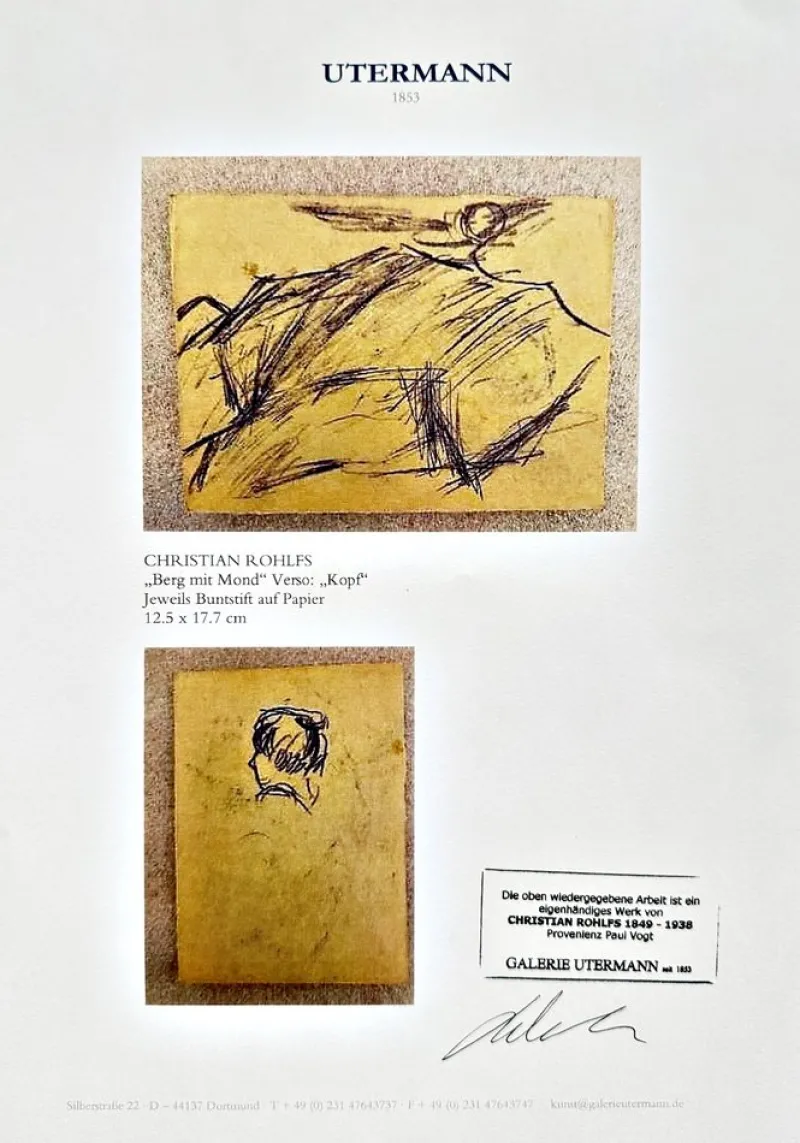 Pamono Christian Rohlfs, Berg mit Mond, Drawing, Certificate of Authenticity, Provenance: Paul Vogt, Essen> Work On Paper