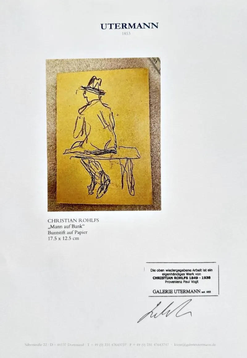 Pamono Christian Rohlfs, Man with Hat, Drawing, Certificate of Authenticity, Provenance: Paul Vogt, Essen> Work On Paper