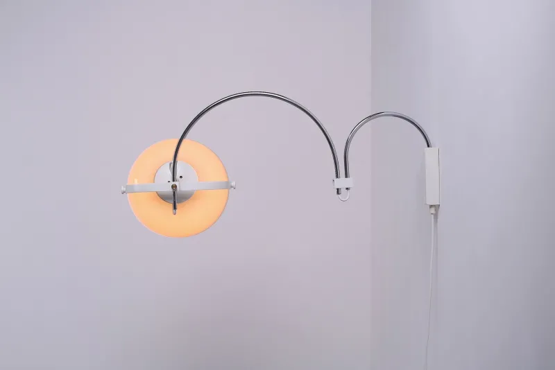 Pamono Chrome Arc Adjustable Wall Lamp from Guzzini, 1970s> Wall Lights & Sconces