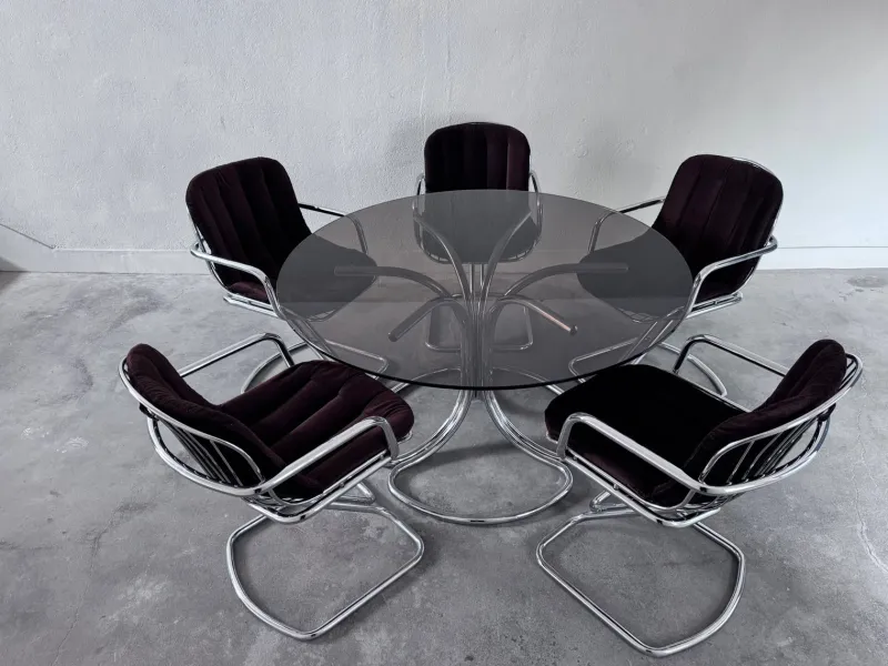 Discount Pamono Chrome Dining Table and Chairs attributed to Gastone Rinaldi for Rima, 1970s, Set of 6