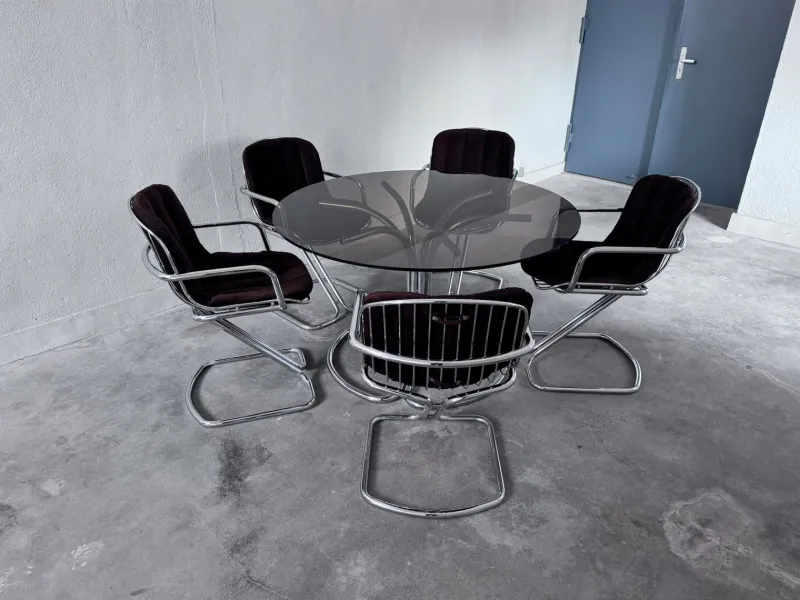 Discount Pamono Chrome Dining Table and Chairs attributed to Gastone Rinaldi for Rima, 1970s, Set of 6