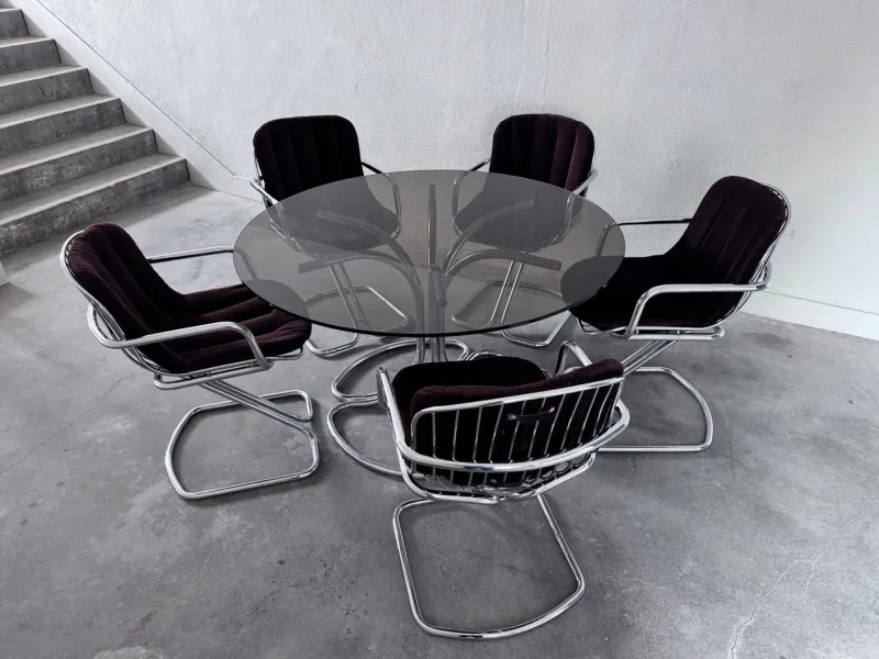 Discount Pamono Chrome Dining Table and Chairs attributed to Gastone Rinaldi for Rima, 1970s, Set of 6