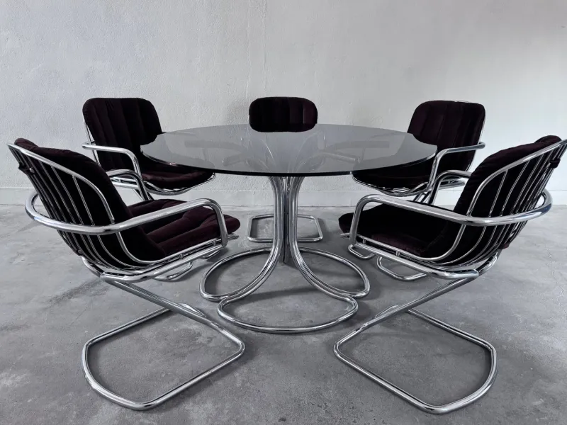 Discount Pamono Chrome Dining Table and Chairs attributed to Gastone Rinaldi for Rima, 1970s, Set of 6