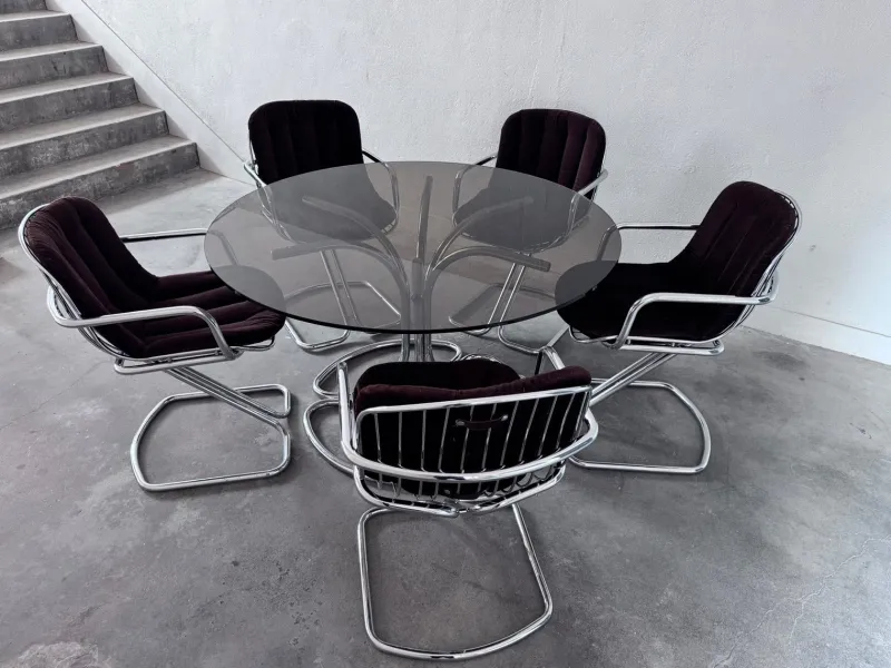 Discount Pamono Chrome Dining Table and Chairs attributed to Gastone Rinaldi for Rima, 1970s, Set of 6