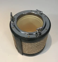 Pamono Chrome, Leather & Rope Ice Bucket, 1940s><noscript><img width=