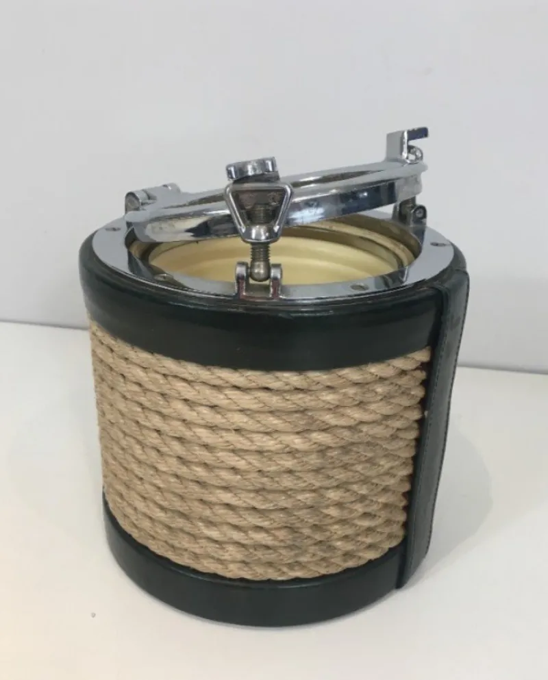 Pamono Chrome, Leather & Rope Ice Bucket, 1940s> Ice Buckets & Wine Coolers