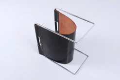 Pamono Chrome Steel and Black Leather Magazine Rack from Brabantia, 1960s><noscript><img width=