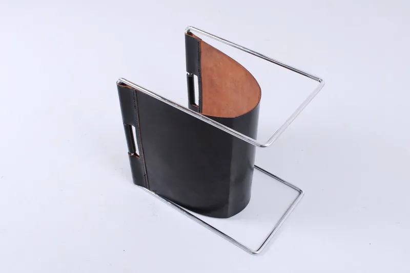 Pamono Chrome Steel and Black Leather Magazine Rack from Brabantia, 1960s> Magazine Racks