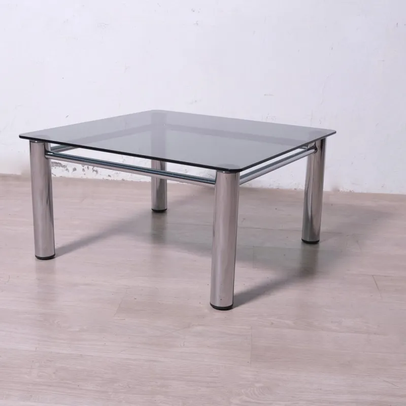 Clearance Pamono Chromed Metal and Smoked Glass Coffee Table, 1970s