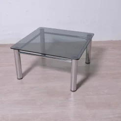 Clearance Pamono Chromed Metal and Smoked Glass Coffee Table, 1970s