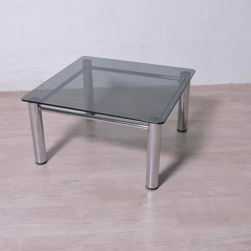 Clearance Pamono Chromed Metal and Smoked Glass Coffee Table, 1970s