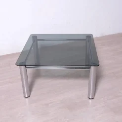 Clearance Pamono Chromed Metal and Smoked Glass Coffee Table, 1970s
