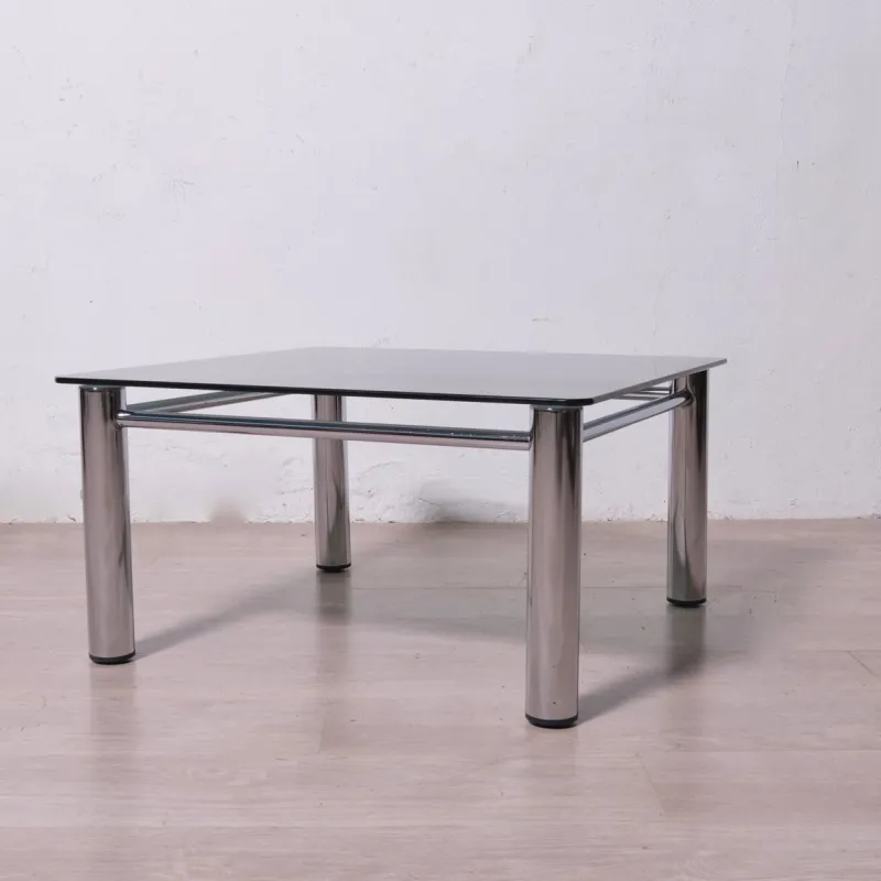 Clearance Pamono Chromed Metal and Smoked Glass Coffee Table, 1970s