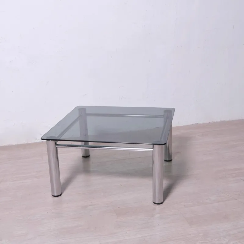 Clearance Pamono Chromed Metal and Smoked Glass Coffee Table, 1970s