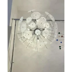 Pamono Chromed Sputnik Chandelier with Venied-White Alabastro Murano Glass Discs by Simoeng><noscript><img width=