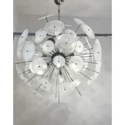 Pamono Chromed Sputnik Chandelier with Venied-White Alabastro Murano Glass Discs by Simoeng><noscript><img width=