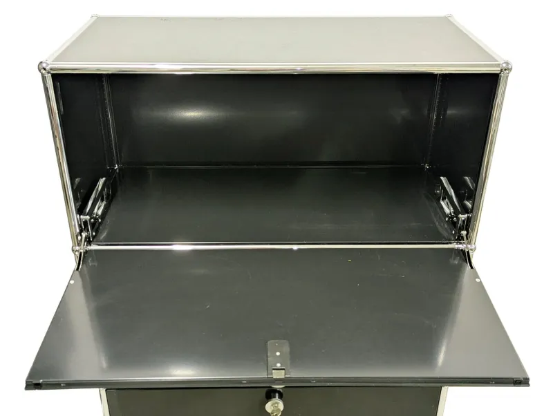 Discount Pamono Chrome-Plated and Black Metal Wall Cabinet by Fritz Haller for USM Haller, 1980s