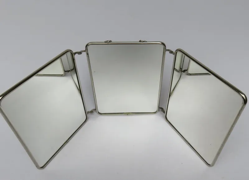 Pamono Chrome-Plated Triptych 3-Part Mirror, France, 1940s> Mirrors