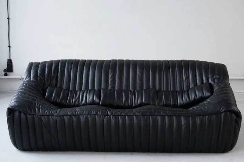 Discount Pamono Cinna Black Leather 3-Seater Sofa attributed to Annie Hieronimus for Ligne Roset, 1973