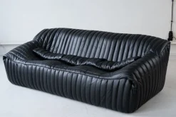 Discount Pamono Cinna Black Leather 3-Seater Sofa attributed to Annie Hieronimus for Ligne Roset, 1973