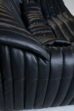 Discount Pamono Cinna Black Leather 3-Seater Sofa attributed to Annie Hieronimus for Ligne Roset, 1973