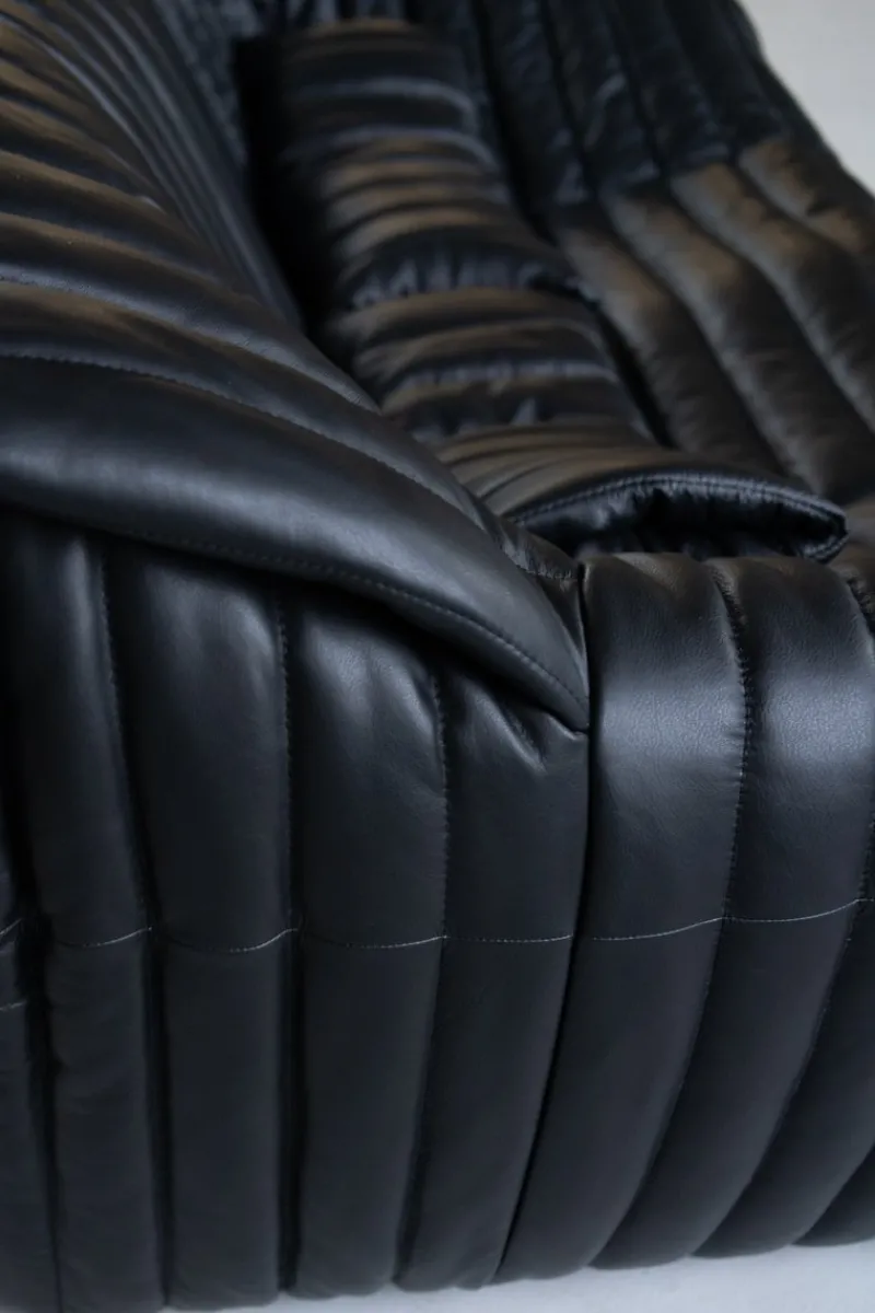 Discount Pamono Cinna Black Leather 3-Seater Sofa attributed to Annie Hieronimus for Ligne Roset, 1973
