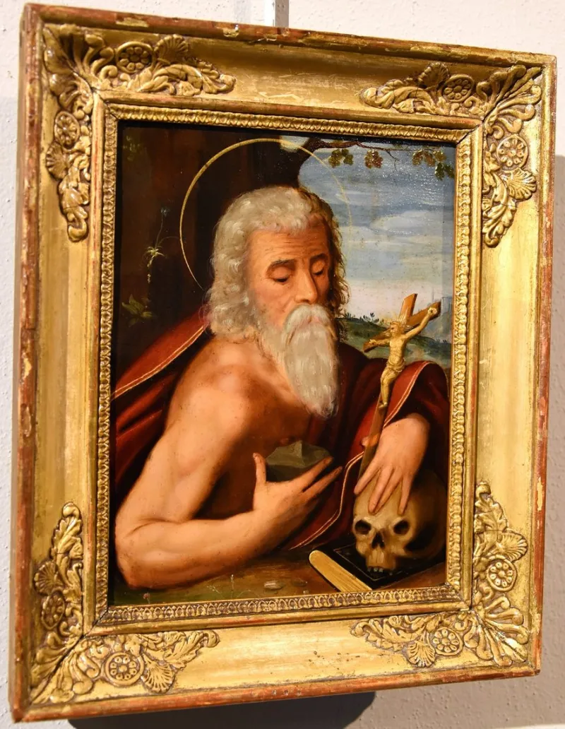 Pamono Circle of Giuseppe Mazzuoli Detto Il Bastarolo, Saint Jerome Mazzuoli, 16th Century, Oil on Copper> Old Masters