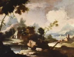 Pamono Circle of Marco Ricci, Landscapes, 1700, Oil on Canvases, Framed, Set of 2> Old Masters