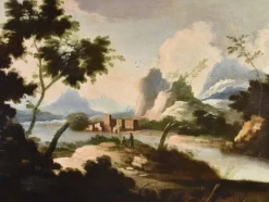 Pamono Circle of Marco Ricci, Landscapes, 1700, Oil on Canvases, Framed, Set of 2><noscript><img width=