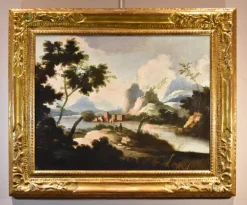 Pamono Circle of Marco Ricci, Landscapes, 1700, Oil on Canvases, Framed, Set of 2><noscript><img width=