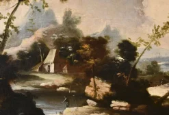 Pamono Circle of Marco Ricci, Landscapes, 1700, Oil on Canvases, Framed, Set of 2><noscript><img width=
