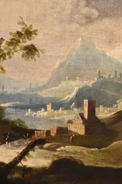 Pamono Circle of Marco Ricci, Landscapes, 1700, Oil on Canvases, Framed, Set of 2><noscript><img width=