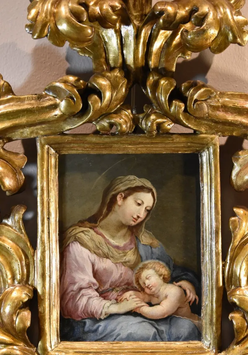 Pamono Circle of Sebastiano Conca, Madonna and Child, Oil on Copper, 1740, Framed> Old Masters|Classical