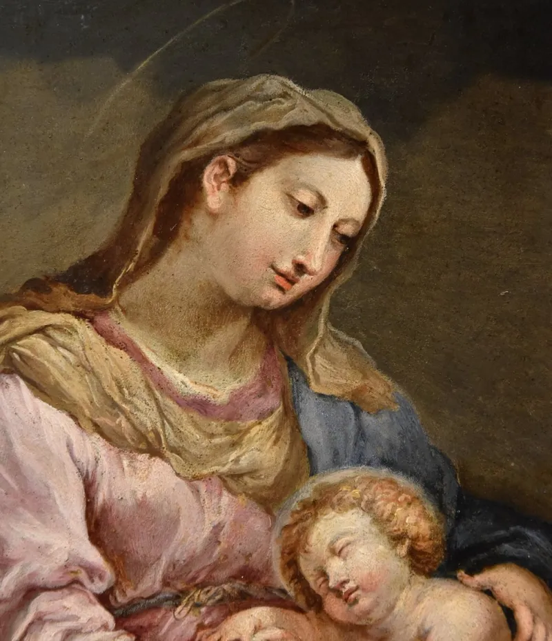 Pamono Circle of Sebastiano Conca, Madonna and Child, Oil on Copper, 1740, Framed> Old Masters|Classical