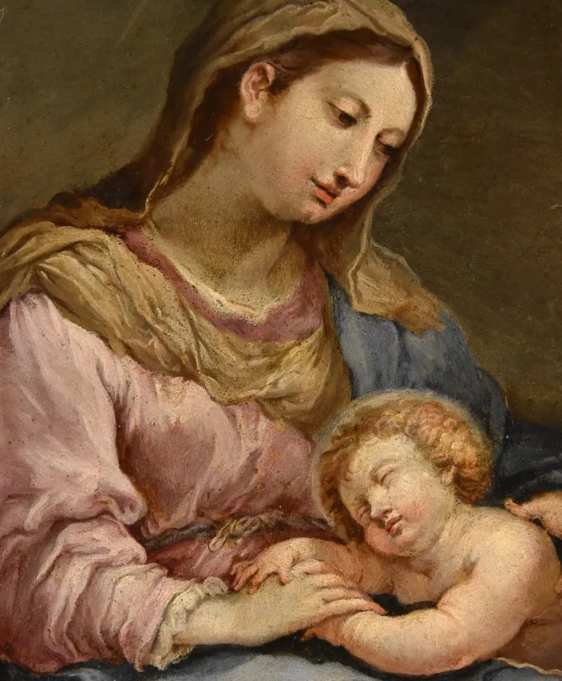 Pamono Circle of Sebastiano Conca, Madonna and Child, Oil on Copper, 1740, Framed> Old Masters|Classical