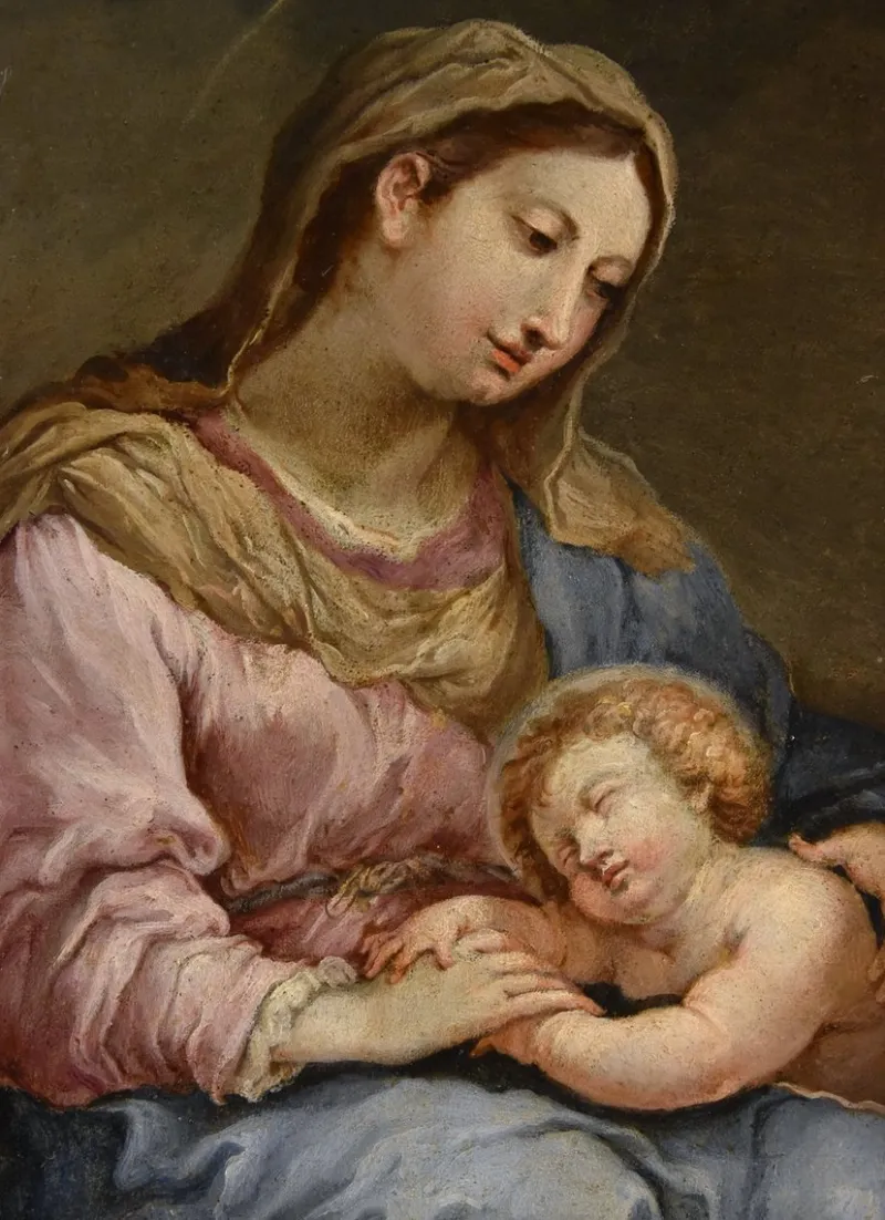 Pamono Circle of Sebastiano Conca, Madonna and Child, Oil on Copper, 1740, Framed> Old Masters|Classical