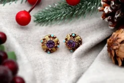 Pamono Circular and Cut-Out Gold Earrings, Set of 2