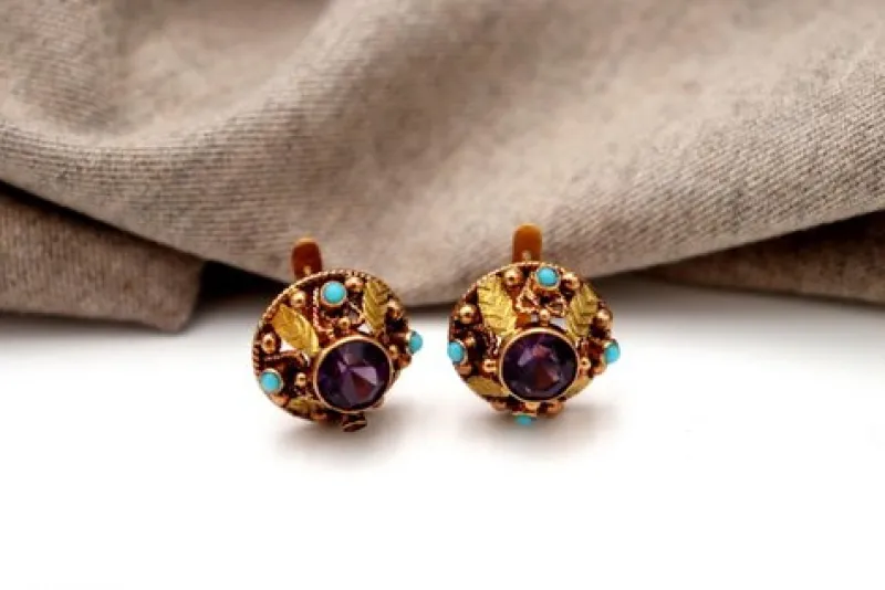 Pamono Circular and Cut-Out Gold Earrings, Set of 2