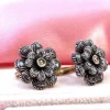 Pamono Circular Earrings in Gold and Silver with Flower-Shaped Diamond Chips, Set of 2